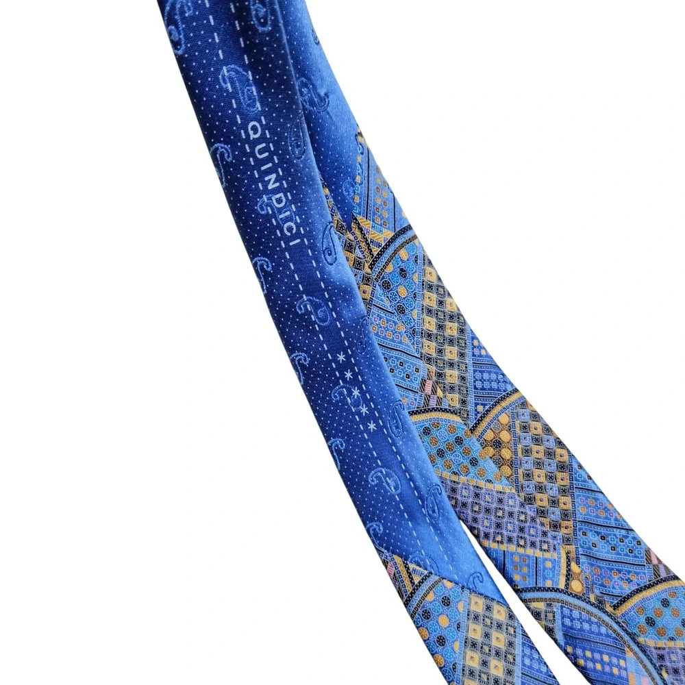 Ermenegildo‎ Zegna Quindici Tie Mens OS Blue Geometric Mosaic Silk Made in Italy